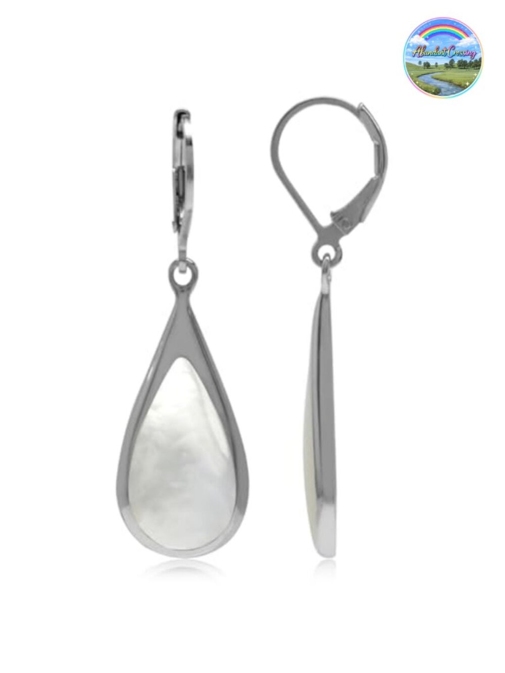 White Gold Plated 925 Sterling Silver Mother of Pearl Drop Dangle Leverback
